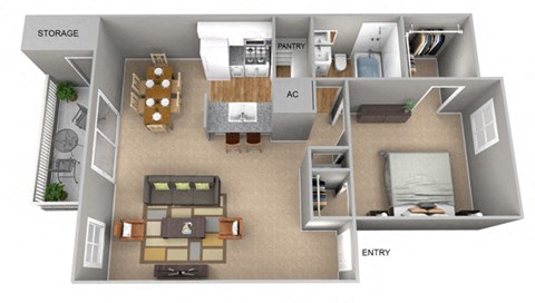 A3 | 1 Bed / 1 Bath | 754 Sq Ft at The Frederick, Texas, 78240